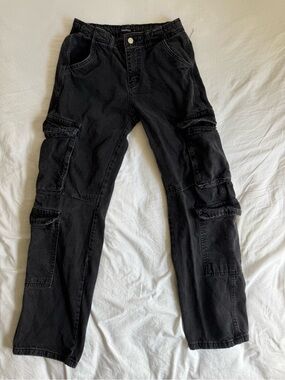 Boohoo Washed Black Multi-Pocket Cargo Jeans M
